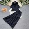 Conjunto de duas peças: camisa bordada estilo francês delicado e saia de cintura alta para mulheres, estilo verão para o trabalho, terno modelador de corpo e elegante