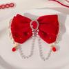 2024 Ano Novo bebê hairpin bow menina cocar Princesa red velvet bow hairpin 7211
