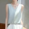 Top Base Redondo com Decote V Sem Mangas Solto 2025 Roupa de Exterior Roupa de Verão Verão Duas Peças Internas Camisola Colete de Seda Gelada para Mulheres