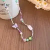 Colar com Pingente de Borboleta e Flor em Resina Pérola Aço Inoxidável Corrente de Clavícula Doce Fresca Nicho Sentimento de Alto Padrão Ornamento de Colar Feminino