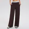 Calça Esportiva Casual Color Block de Cintura Alta Emagrecedora Falsa de Duas Peças para Mulheres, Calça Longa Solta Respirável para Corrida Fitness, Calça Versátil de Perna Larga