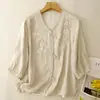 Camisa Retrô Artística Estilo Chinês Novo Verão 2026 com Botões Decorativos, Acabamento em Renda Bordada e Cor Sólida