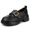 Mocassins femininos da moda britânica 2024 outono novos sapatos de plataforma de couro macio com bico redondo salto grosso sapatos de couro vintage pequenos