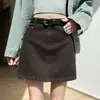 Saia lápis jeans desbotada e lavada para mulheres, estilo universitário, petite, rejuvenescedora, versátil, saia curta casual