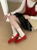 Sapatos Baixos Vermelhos Retrô para Mulheres, Sapatos de Ballet Antiderrapantes Primavera 2026 para Grávidas, Combinados com Saias, Sapatos Mary Jane da Moda