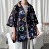 Camisa Delgada Transpirable de Manga Corta para Hombre Verano Moda Holgada Combinable Camisa de Media Manga Estampado Completo Chaqueta Estilo Hong Kong para Hombre