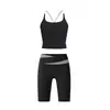 Conjunto de Roupa de Yoga com Cor Contrastante para Mulheres, Shorts de Cinco Pontos de Cintura Alta com Bojos, Top à Prova de Impacto, Roupa de Treino Fitness para Pilates
