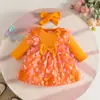 Vestido Romper de Tela de Punto Nueva para Bebé Niña Otoño Invierno con Parches de Malla de Mariposa de Tejido de Punto Color Sólido Manga Larga con Fruncidos de Encaje