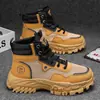 Botas Martin para Hombre Verano Transpirables de Caña Alta Estilo Británico Deportivas de Montañismo Lona Botas de Ruibarbo Suela Gruesa Resistentes al Desgaste Calzado de Trabajo Botines