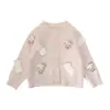 Roupa Infantil Coreana para Meninas, Conjunto de Roupa de Primavera, Suéter 3D de Desenho Animado Gato Kt para Meninas, Cardigã de Tricô, Jeans Versátil