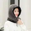 Gorro para Hombre y Mujer Estilo Coreano de Invierno Moda Lana para Exteriores Montar Orejeras Tejidas Gorro Integrado con Bufanda Estudiante Cálido