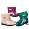 Botas de lluvia para las cuatro estaciones para mujer de media pantorrilla para adultos con forro de polar, moda, zapatos impermeables para mujer, zapatos de goma cortos antideslizantes, cubrebotas, cálidos