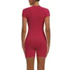 Conjunto de yoga de tres cuartos de color liso, sin costuras, cuello redondo, manga corta, cintura alta, secado rápido, para correr al aire libre y fitness para mujer