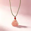 Nuevo Collar Colgante de Calcedonia Rosa Estilo Chino para Mujer, Cadena para Clavícula con Colgante Cuadrado Estilo Nacional Lujo Ligero, Regalo para Mamá