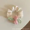 Laço de Cabelo de Renda Tulipa com Vibe de Primavera e Verão, Cordão de Cabelo Off-White com Flores Rosas, Laço de Cabelo de Alta Elasticidade para Meninas