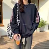 Estilo europeo y americano, colección primavera/otoño, sudadera de manga larga con cuello redondo y patchwork de rayas estilo preppy, top pullover holgado para mujer