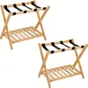 Estante para equipaje de bambú estante para equipaje de habitación de hotel plegable estante de doble almacenamiento suministro directo de fábrica