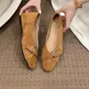 Zapatos Mary Jane Versátiles de Gamuza sin Cordones Puntera Cuadrada Retro de Corte Bajo para Mujer Otoño Verano Diseño de Hebilla de Cinturón Zapatos Planos de Ballet