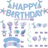 Novas decorações de banner de festa de aniversário com tema de sereia, painel de fundo para aniversário infantil, guirlanda e suprimentos de decoração