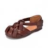 Totalmente de Cuero por Dentro y por Fuera, Sandalias Romanas Planas de Cuero Genuino Suaves para Mujer, Verano, Zapatos Tipo Jaula de Cerdo Calados de Piel de Vaca de Primera Capa