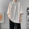 Camiseta de Manga Corta de Seda de Hielo para Hombre Top con Caída Verano 2023 Nueva Tendencia Talla Grande Color Sólido Manga Tres Cuartos Camiseta t