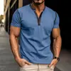 Camiseta de manga corta con cuello Henry para hombre, verano 2024, europea y americana, camiseta básica para hombre de comercio exterior, camiseta con combinación de colores de Amazon