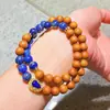 Pulsera Multicírculo de Lapislázuli Natural Vintage de 8 mm y Sándalo con un Diseño Elegante