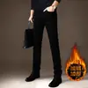 Jeans skinny ajustados de marca francesa de alta gama, color negro puro, forro polar, elásticos y engrosados, pantalones casuales, nuevo modelo de invierno