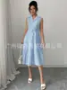 Aliexpress Venta al por mayor 2025 Otoño Nuevo Vestido Largo Ajustado sin Mangas con Cuello de Solapa Rayas y Cordones para Mujer