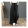 Sudeste Asiático Cruzamento Primavera e Outono Tamanho Grande Solto Elegante Casual Literário Retro Cintura Alta Algodão e Linho Cor Sólida Calças de Perna Larga