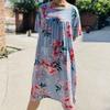2023 Nuevo Vestido Estampado de Algodón y Seda para Mujer de Manga Corta de Verano Delgado para el Hogar Casual Bata de Dormir de Algodón y Seda Vestido al por Mayor