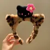 Linda Nova Faixa de Cabeça com Orelhas de Gato e Estampa de Leopardo para Lavar o Rosto, Acessórios de Cabelo de Pelúcia Cartoon com Orelhas de Gato Japoneses e Coreanos para Mulheres