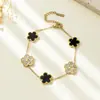 Pulseira de Aço Inoxidável com Trevo de Cinco Folhas Cravejado de Diamantes, Venda Quente Transfronteiriça, Joia, Luxo Leve, Clássico de Alta Qualidade, Direto do Fabricante
