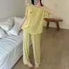 Pijama con Almohadillas para el Pecho para Mujer, Verano Colorido Algodón Encaje Manga Corta Pantalones, Conjunto de Ropa de Casa Casual Holgado