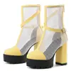 Sandalias de tacón alto para mujer de verano, color liso, punta cerrada, suela gruesa, antideslizantes, tacón cuadrado, estilo europeo y americano, comercio exterior, con cremallera, botas para mujer de talla grande