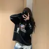 Camiseta de Manga Longa com Bandeira Streetwear Americana para Mulheres Outono Inicial Solta Emagrecedora Nicho Par Texturizada Camada Base