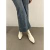 2025 Novas Botas Curtas Quadradas de Salto Grosso Femininas com Zíper nas Costas Botas de Moda Botas Versáteis Emagrecedoras Botas Slim Botas Simples
