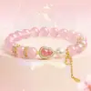Pulsera de cristal rosa estilo montaña Putuo para mujer, pulsera de cristal de fresa para la fortuna y la prosperidad, mismo estilo que se usa en atracciones turísticas