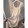 Estilo Princesa Girly Francês com Busto Acolchoado Camisola de Seda Gelada em Forma de Pétala para Mulheres 2026 Novidades de Verão Roupa de Casa Vestido Longo Pode Ser Usado Fora