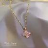 [Acero de Titanio] Nuevo Estilo 2021 Elegante Lujo Ligero Cadena para Clavícula de Acero de Titanio Collar con Colgante de Cristal Rosa para Mujer Cadena para el Cuello Chapada en Oro