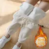 Calças Femininas Novas de Outono e Inverno Forradas com Lã Esportivas Versáteis Soltas Elástico no Tornozelo Harem Tamanho Petite Espessas Casuais Calças de Moletom Tendência Estilo Coreano