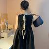 Vestido Estilo Dulce Francés, Sencillo Sin Mangas, Cubre la Carne, Vestidito Negro Adelgazante, Ropa de Trabajo Talla Grande Falda Pequeña Sencilla, Moderno y Cool