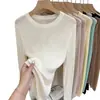 Camiseta de Punto de Manga Larga para Mujer 2025 Verano y Otoño Nuevos Tops Estilo Coreano Sencilla y Versátil Camiseta Básica de Hombro Derecho para Mujer Delgada