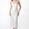 Camisola feminina de verão estilo europeu e americano, ultrafina, sexy, de alta qualidade, cor sólida, vestido longo, pode ser usada como roupa externa, roupão elegante, transfronteiriço