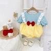 Ropa de Verano para Bebé Estilo Coreano Recién Nacido Lindo Traje de Manga Corta de Princesa Bolsa para Bebé Ropa para Gatear Cinturón para el Cabello para el Verano