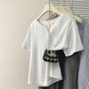Camiseta Blanca Casual Holgada de Cuello en V para Mujer, Ropa de Verano 2026 Nuevo Top de Algodón-Poliéster de Manga Corta para Mujer para Verano