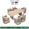 Combinação de Mesa e Cadeiras de Teca para Exterior Pátio de Villa Mesa e Cadeiras de Jantar em Madeira Maciça Varanda Cadeira de Corda Jardim Madeira Anti-Corrosão Mesa Longa Grande