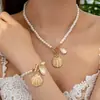 Conjunto de Pulseira e Colar de Concha Europeu e Americano Mais Vendido Novo para Praia com Imitação de Pérola Estrela do Mar Fashion Versátil Conjunto Retrô