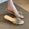 Sandalias Chuyuji de Moda Francesa con Pedrería Brillante y Punta Abierta para Mujer, Suaves y Elegantes, Adecuadas para Faldas, Pantuflas de Deslizamiento