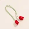 Acessórios de Corda de Cabelo Flor de Tulipa Dupla Face em Cetim Estilo Coreano DIY Fita Doce Floral Acessórios de Cabelo Femininos Venda por Atacado